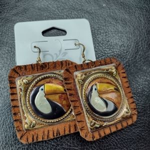 Genuine Leather Toucan earrings.